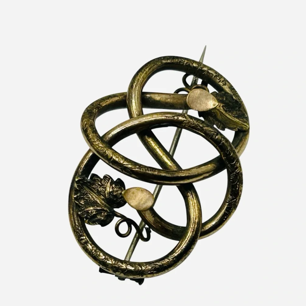 Georgian/Victorian Lovers Knot Snake Rolled Gold Brooch